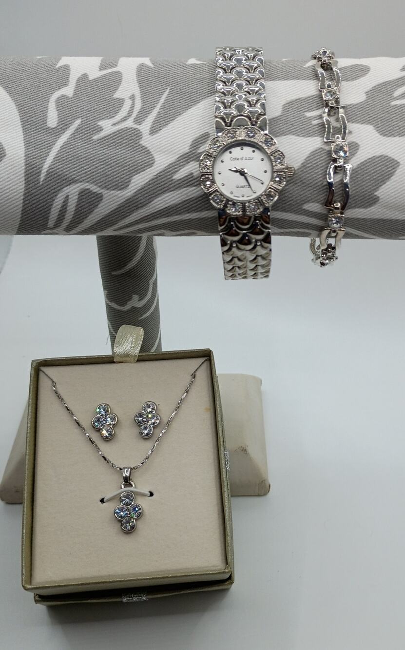 NEW Cote d’Azur 4-Piece Silver-Tone Watch & Jewelry Set